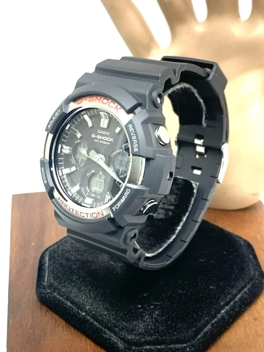 Casio Mens Watch G-Shock GAS100 Black Resin Analog Digital Tough Solar 47mm 5445